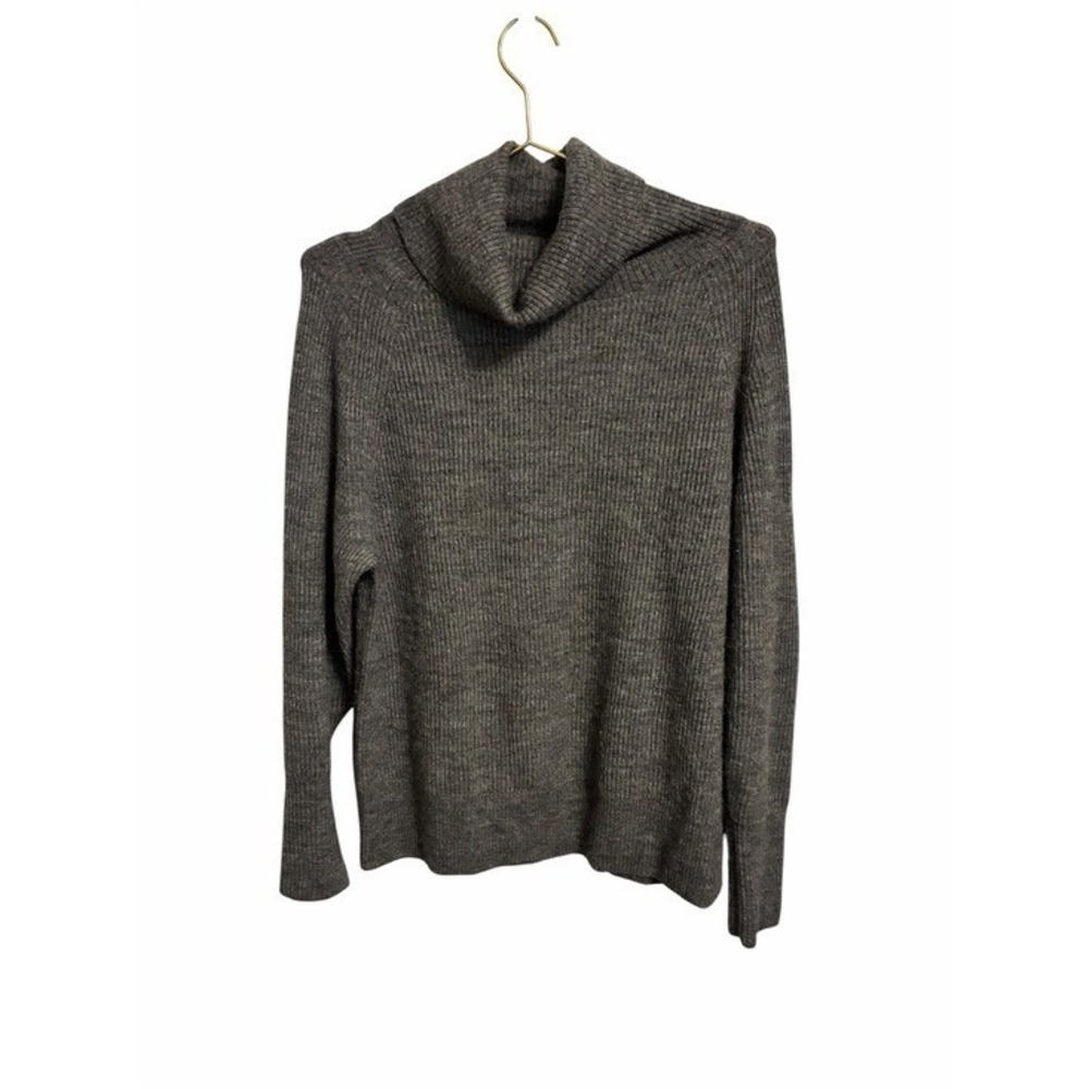 Quince Wool Baby Alpaca Ribbed Turtleneck Sweater Charcoal Grey Large
